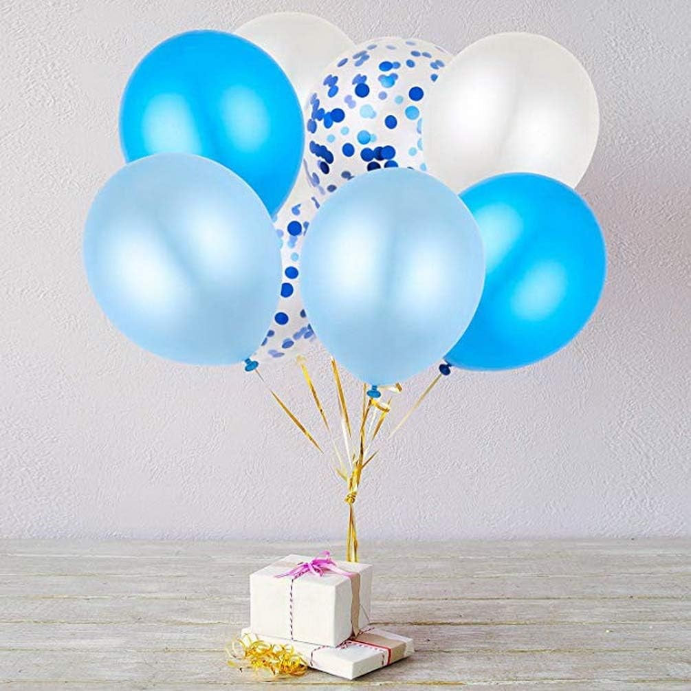 Set 10 Baloane din Latex, Model Party Confetti, 5 x Confetti, 5 x Albastru, 25 cm, 2.2g
