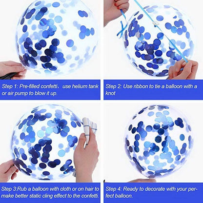 Set 10 Baloane din Latex, Model Party Confetti, 5 x Confetti, 5 x Albastru, 25 cm, 2.2g