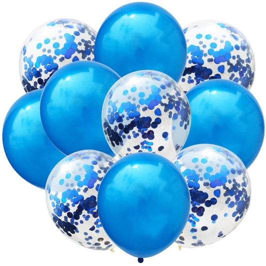 Set 10 Baloane din Latex, Model Party Confetti, 5 x Confetti, 5 x Albastru, 25 cm, 2.2g