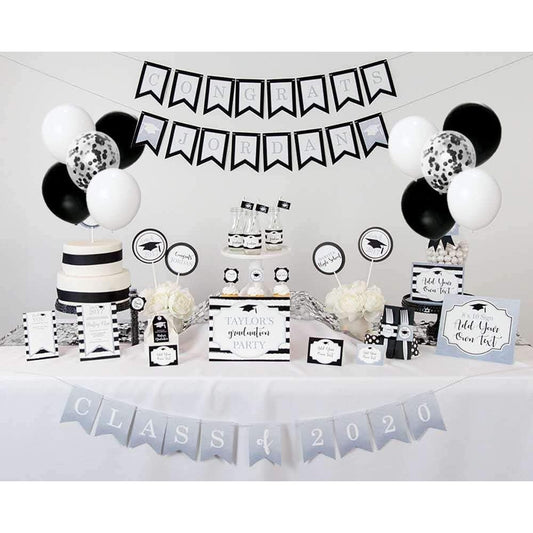 Set 10 Baloane din Latex, Model Party Confetti, 5 x Confetti, 5 x Negru, 25 cm, 2.2g