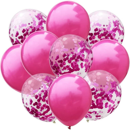 Set 10 Baloane din Latex, Model Party Confetti, 5 x Confetti, 5 x Roz, 25 cm, 2.2g