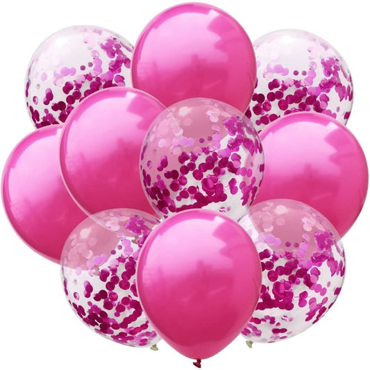 Set 10 Baloane din Latex, Model Party Confetti, 5 x Confetti, 5 x Roz, 25 cm, 2.2g