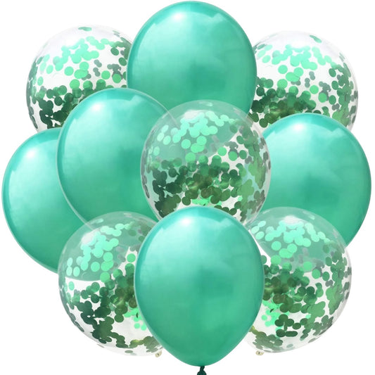Set 10 Baloane din Latex, Model Party Confetti, 5 x Confetti, 5 x Turcoaz, 25 cm, 2.2g