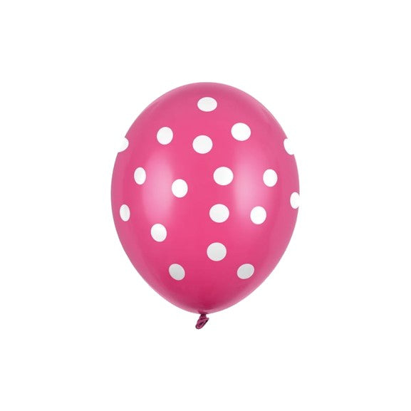 Set 10 Baloane din Latex, Model Party cu Buline si Simple, 30 cm, Fucsia, 2.8 g