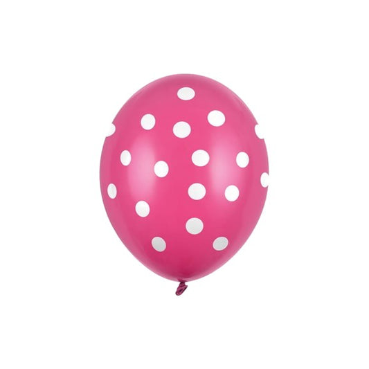 Set 10 Baloane din Latex, Model Party cu Buline si Simple, 30 cm, Fucsia, 2.8 g