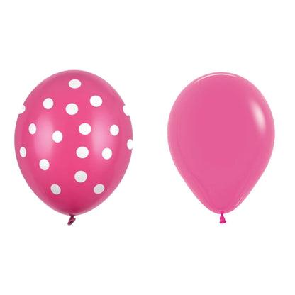 Set 10 Baloane din Latex, Model Party cu Buline si Simple, 30 cm, Fucsia, 2.8 g