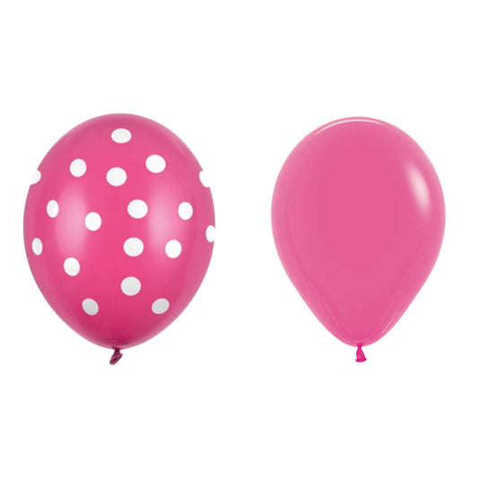 Set 10 Baloane din Latex, Model Party cu Buline si Simple, 30 cm, Fucsia, 2.8 g