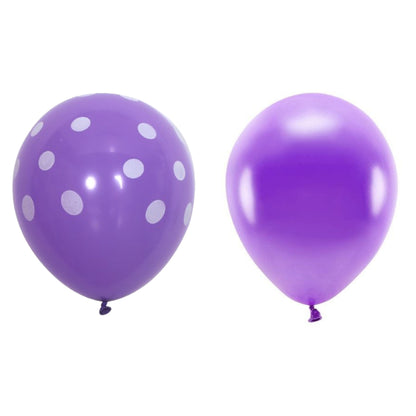 Set 10 Baloane din Latex, Model Party cu Buline si Simple, 30 cm, Mov, 2.8 g