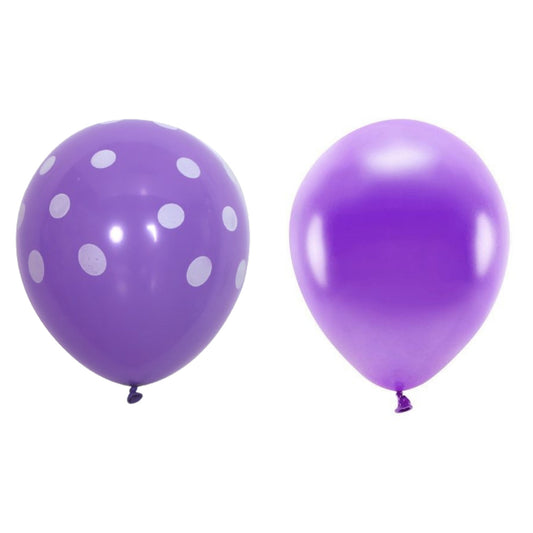 Set 10 Baloane din Latex, Model Party cu Buline si Simple, 30 cm, Mov, 2.8 g