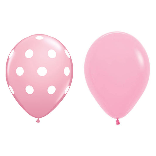 Set 10 Baloane din Latex, Model Party cu Buline si Simple, 30 cm, Roz, 2.8 g