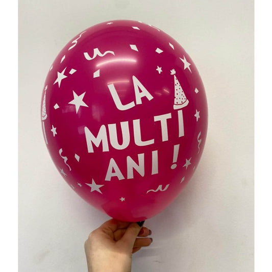 Set 10 Baloane din Latex, Model Party, La Multi Ani, 23 cm, Roz, 2.2 g
