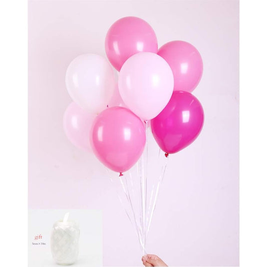 Set 10 Baloane din Latex Metalizate, Model Party, 23 cm, Alb si Roz, 2.2 g