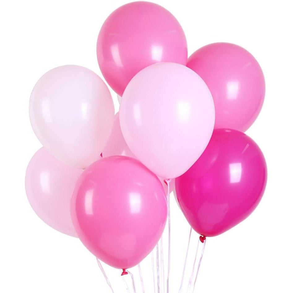 Set 10 Baloane din Latex Metalizate, Model Party, 23 cm, Alb si Roz, 2.2 g