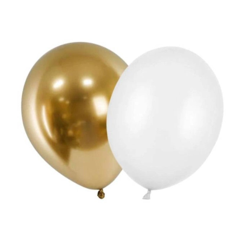 Set 10 Baloane din Latex Metalizate, Model Party, 5x Alb, 5x Nude, 23 cm, 2.2 g