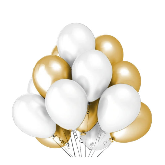Set 10 Baloane din Latex Metalizate, Model Party, 5x Alb, 5x Nude, 23 cm, 2.2 g