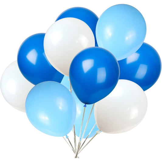 Set 10 Baloane din Latex Metalizate, Model Party, Alb, Albastru, Blue, 23 cm, 2.2 g