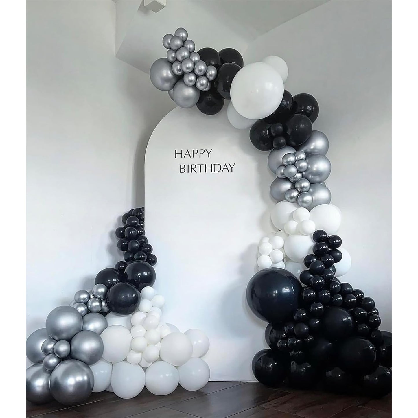 Set 10 Baloane din Latex Metalizate, Model Party, Alb, Argintiu, 23 cm, 2.2 g