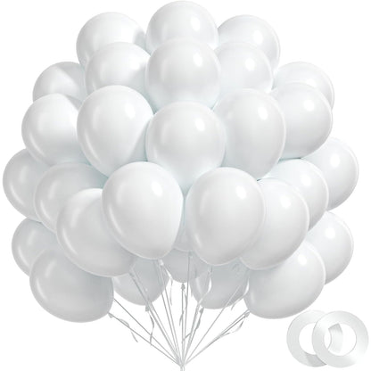 Set 10 Baloane din Latex Metalizate, Model Party, Alb, Argintiu, 23 cm, 2.2 g