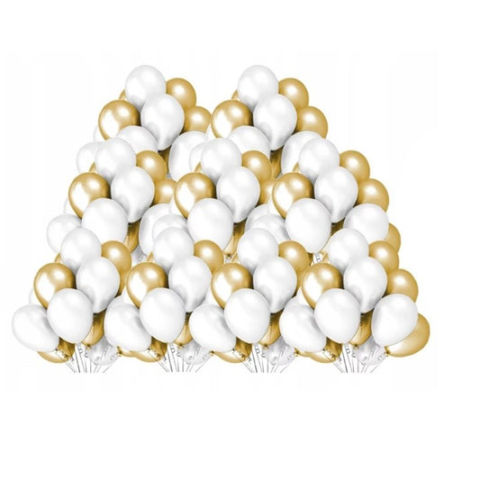 Set 10 Baloane din Latex Metalizate, Model Party, 5x Alb, 5x Nude, 23 cm, 2.2 g