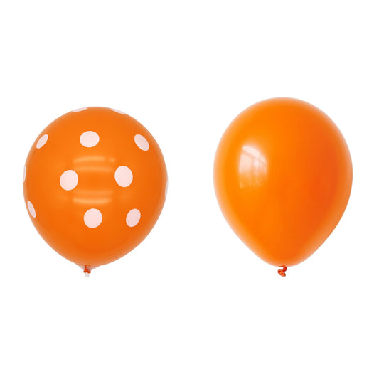 Set 10 Baloane din Latex, Model Party cu Buline si Simple, 30 cm, Portocaliu, 2.8 g