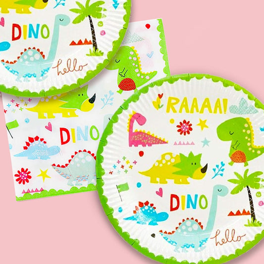 Set 10 Farfurii Petrecere, Colectia Dino Park, 23 cm Diametru, din Carton, Multicolor