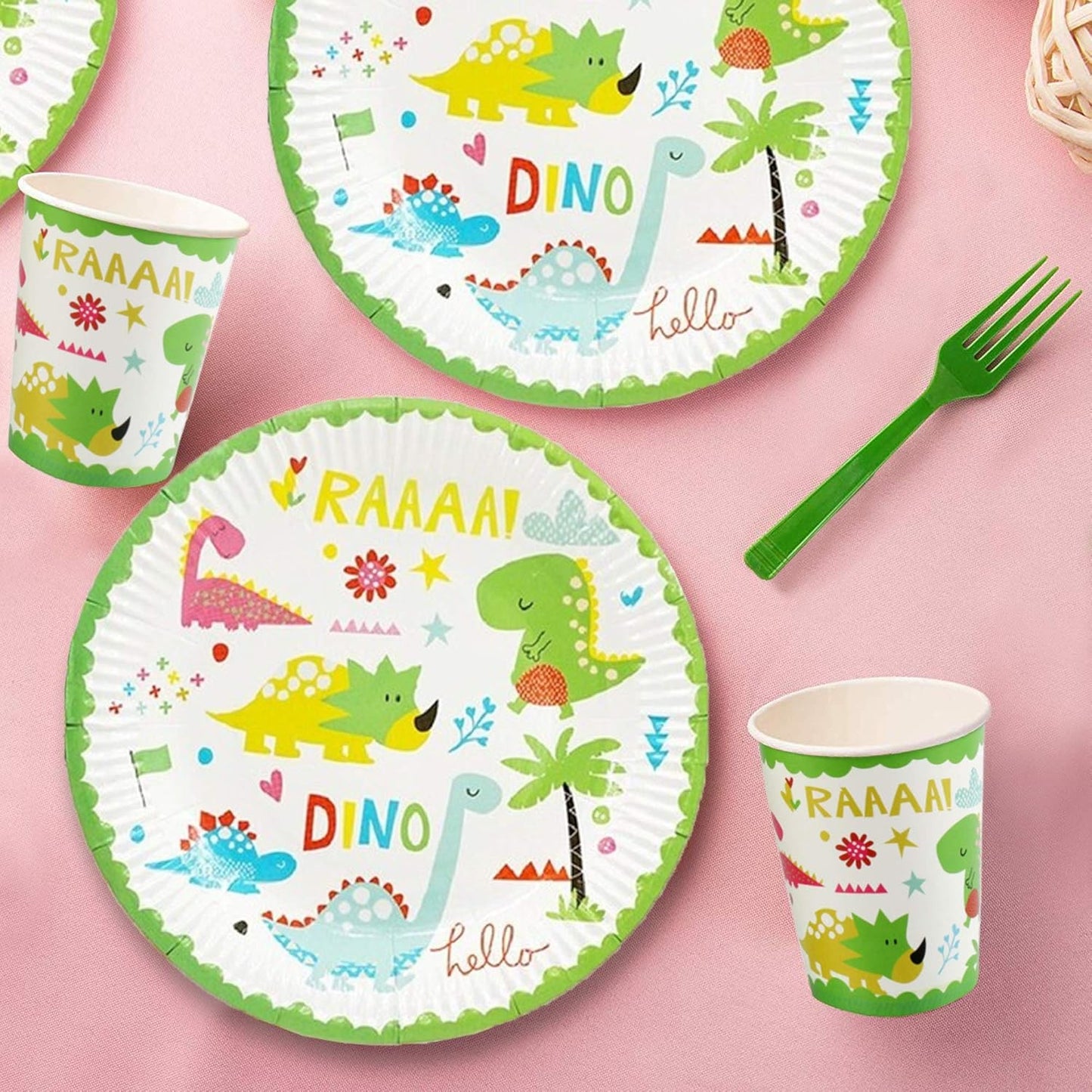 Set 10 Farfurii Petrecere, Colectia Dino Park, 23 cm Diametru, din Carton, Multicolor