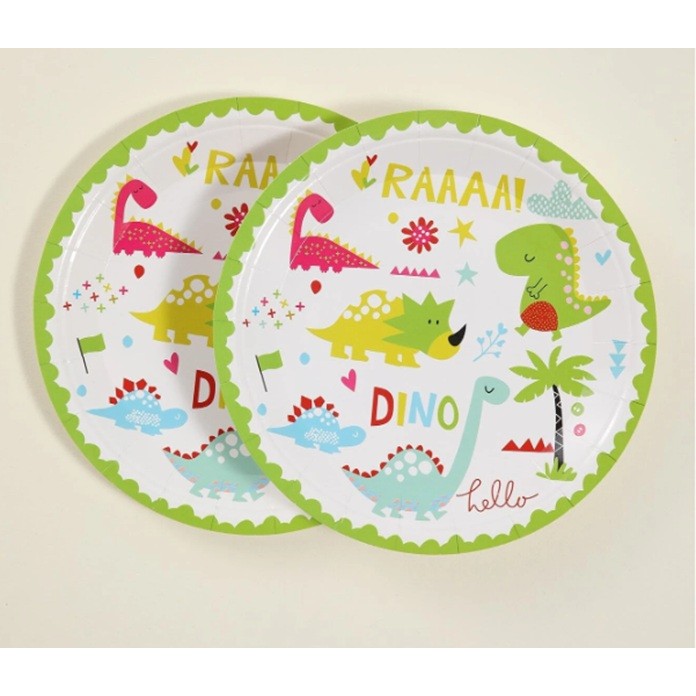 Set 10 Farfurii Petrecere, Colectia Dino Park, 23 cm Diametru, din Carton, Multicolor
