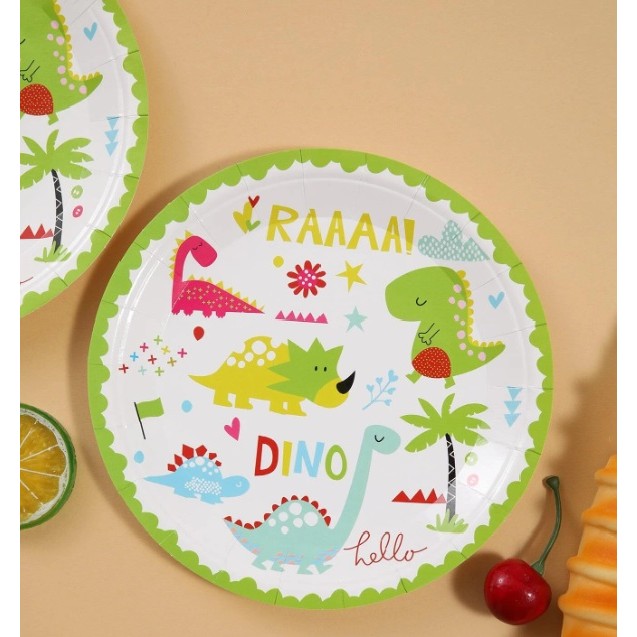 Set 10 Farfurii Petrecere, Colectia Dino Park, 23 cm Diametru, din Carton, Multicolor