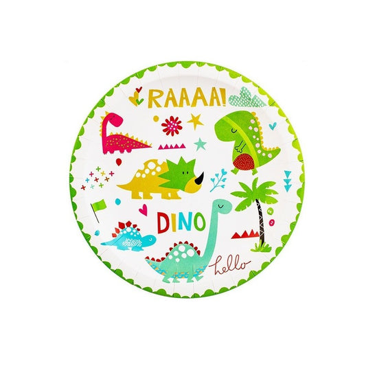 Set 10 Farfurii Petrecere, Colectia Dino Park, 23 cm Diametru, din Carton, Multicolor