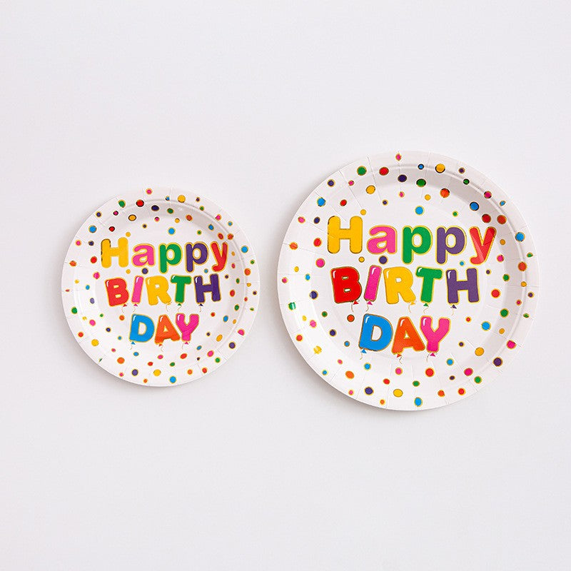Set 10 Farfurii Unica Folosinta, Imprimeu Happy Birthday, din Carton, Diametru 18 cm, Multicolor