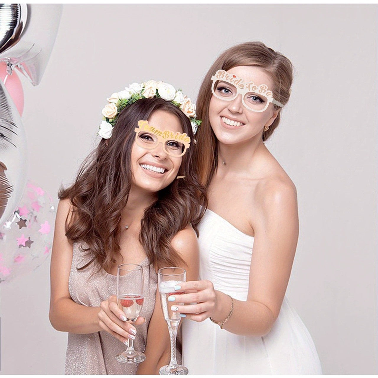 Set 10 Ochelari, Tematica Petrecerea Burlacitelor, Model Team Bride si Bride to Be, 9 x Roz, 1 x Alb