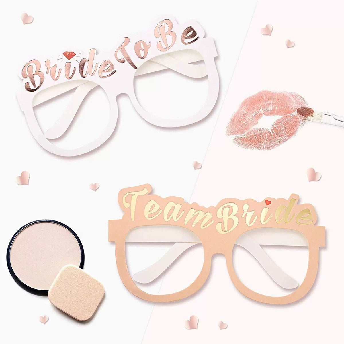 Set 10 Ochelari, Tematica Petrecerea Burlacitelor, Model Team Bride si Bride to Be, 9 x Roz, 1 x Alb