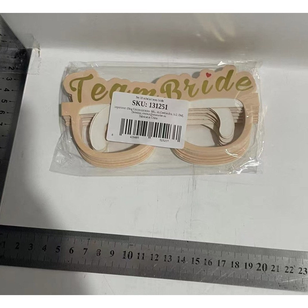 Set 10 Ochelari, Tematica Petrecerea Burlacitelor, Model Team Bride si Bride to Be, 9 x Roz, 1 x Alb