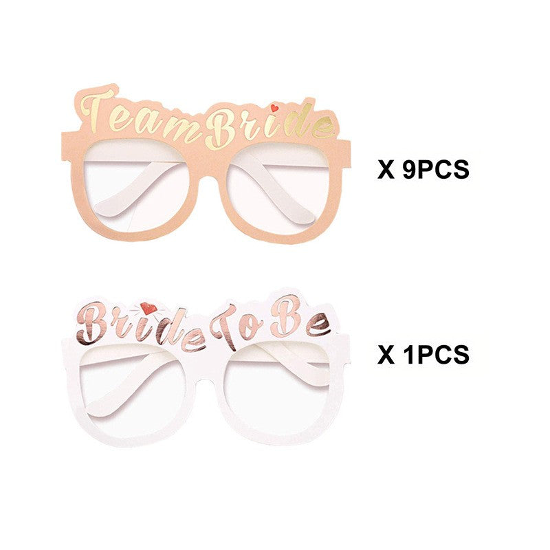 Set 10 Ochelari, Tematica Petrecerea Burlacitelor, Model Team Bride si Bride to Be, 9 x Roz, 1 x Alb