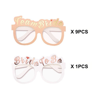 Set 10 Ochelari, Tematica Petrecerea Burlacitelor, Model Team Bride si Bride to Be, 9 x Roz, 1 x Alb