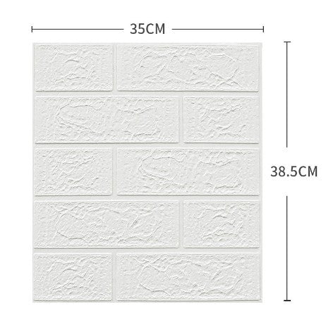 Set 10 Placi Tapet 3D, 35 x 38 cm, Grosime 3 mm, din Polietilena, Model Caramida, Suprafata acoperita 1.33 mp, Alb