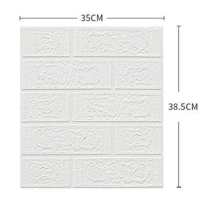 Set 10 Placi Tapet 3D, 35 x 38 cm, Grosime 3 mm, din Polietilena, Model Caramida, Suprafata acoperita 1.33 mp, Alb