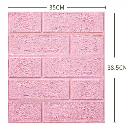 Set 10 Placi Tapet 3D, 35 x 38 cm, Grosime 3 mm, din Polietilena, Model Caramida, Suprafata acoperita 1.33 mp, Roz