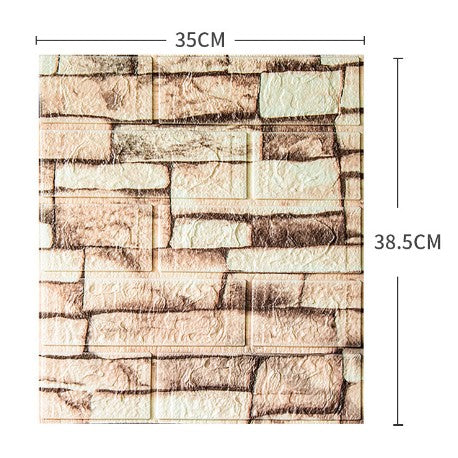 Set 10 Placi Tapet 3D, 35 x 38 cm, Grosime 3 mm, din Polietilena, Model Caramida, Suprafata acoperita 1.33 mp, Piatra Galbena