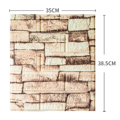 Set 10 Placi Tapet 3D, 35 x 38 cm, Grosime 3 mm, din Polietilena, Model Caramida, Suprafata acoperita 1.33 mp, Piatra Galbena