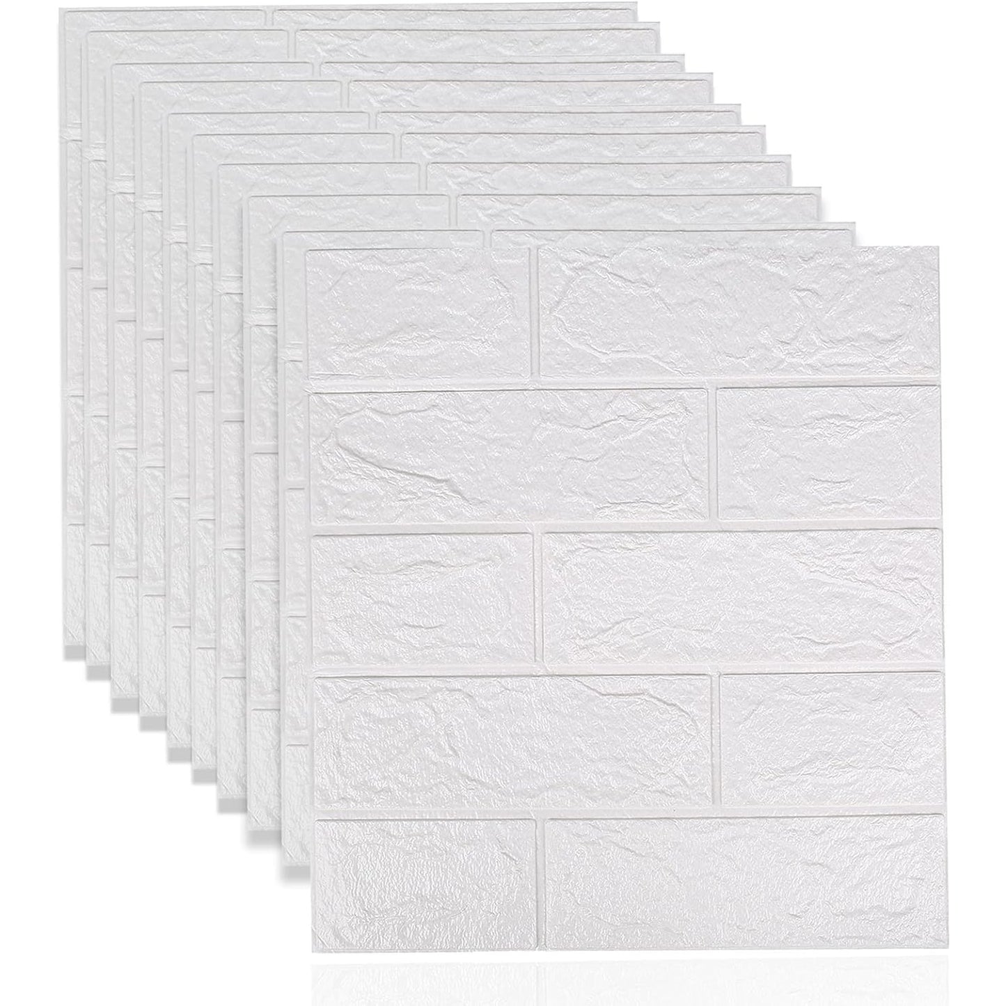 Set 10 Placi Tapet 3D, 35 x 38 cm, Grosime 3 mm, din Polietilena, Model Caramida, Suprafata acoperita 1.33 mp, Alb