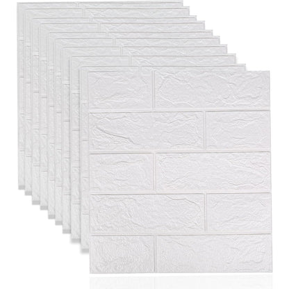 Set 10 Placi Tapet 3D, 35 x 38 cm, Grosime 3 mm, din Polietilena, Model Caramida, Suprafata acoperita 1.33 mp, Alb