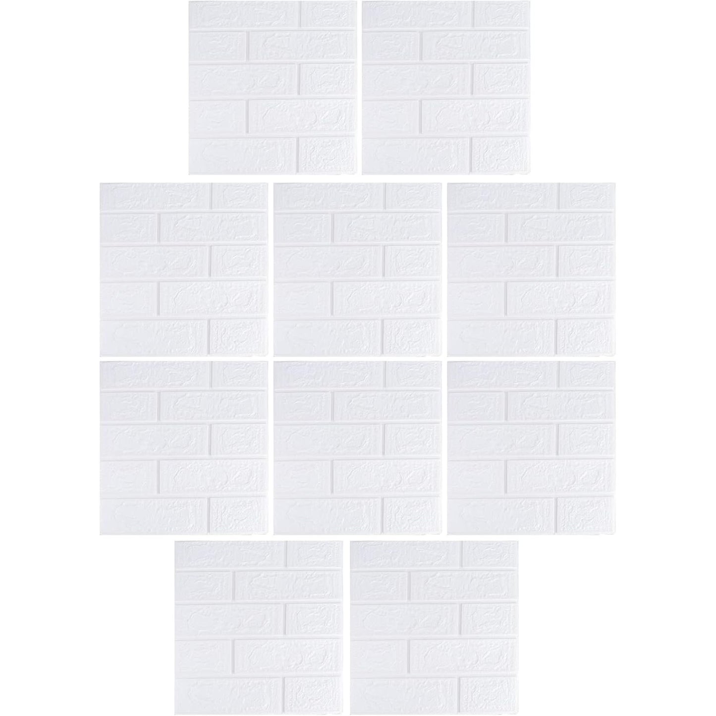 Set 10 Placi Tapet 3D, 35 x 38 cm, Grosime 3 mm, din Polietilena, Model Caramida, Suprafata acoperita 1.33 mp, Alb