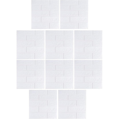 Set 10 Placi Tapet 3D, 35 x 38 cm, Grosime 3 mm, din Polietilena, Model Caramida, Suprafata acoperita 1.33 mp, Alb