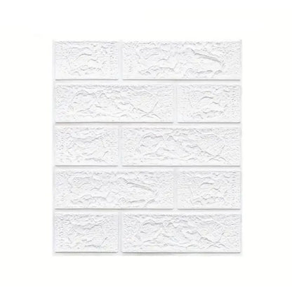 Set 10 Placi Tapet 3D, 35 x 38 cm, Grosime 3 mm, din Polietilena, Model Caramida, Suprafata acoperita 1.33 mp, Alb