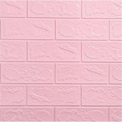 Set 10 Placi Tapet 3D, 35 x 38 cm, Grosime 3 mm, din Polietilena, Model Caramida, Suprafata acoperita 1.33 mp, Roz