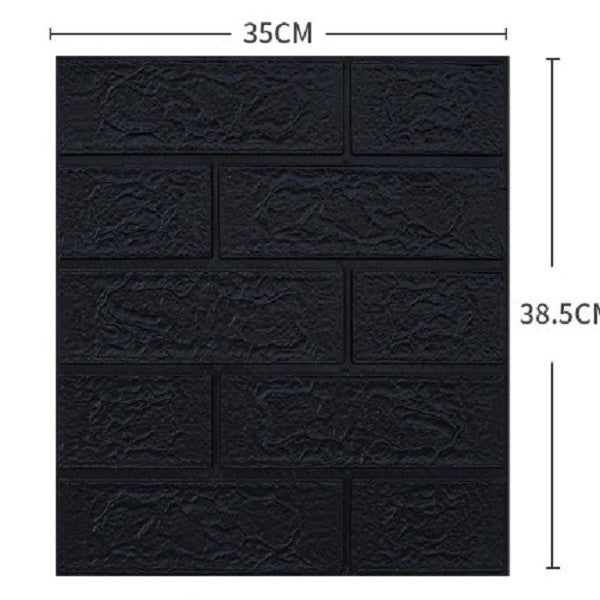 Set 10 Placi Tapet 3D, 35 x 38 cm, Grosime 3 mm, din Polietilena, Model Caramida, Suprafata acoperita 1.33 mp, Negru