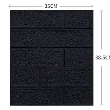 Set 10 Placi Tapet 3D, 35 x 38 cm, Grosime 3 mm, din Polietilena, Model Caramida, Suprafata acoperita 1.33 mp, Negru