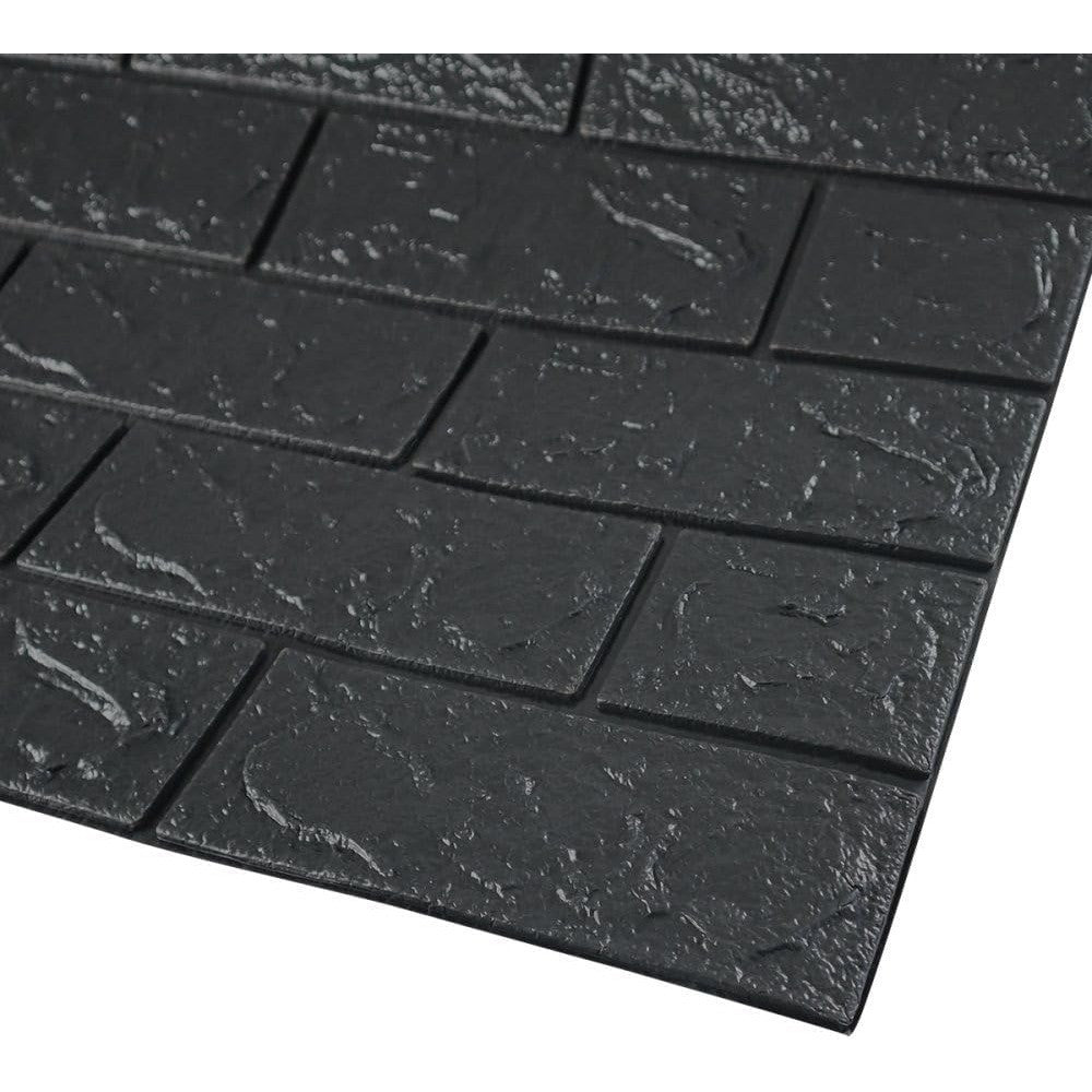 Set 10 Placi Tapet 3D, 35 x 38 cm, Grosime 3 mm, din Polietilena, Model Caramida, Suprafata acoperita 1.33 mp, Negru
