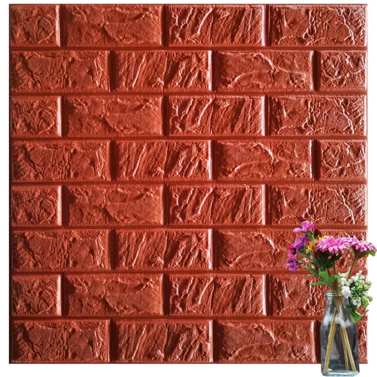 Set 10 Placi Tapet 3D, 35 x 38 cm, Grosime 3 mm, din Polietilena, Model Caramida, Suprafata acoperita 1.33 mp, Maro